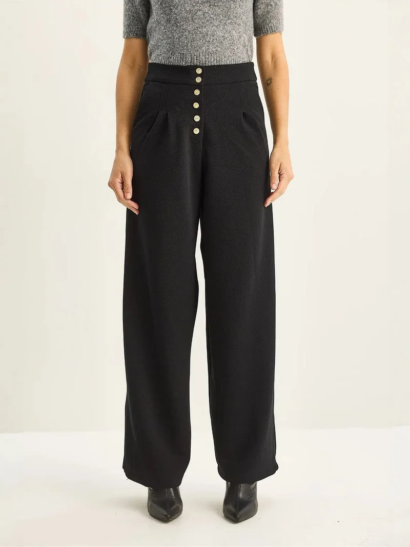 Bianco Lucci Black LUCCI High Waist Wide Leg Palazzo Pants for Women | Best Price UAE